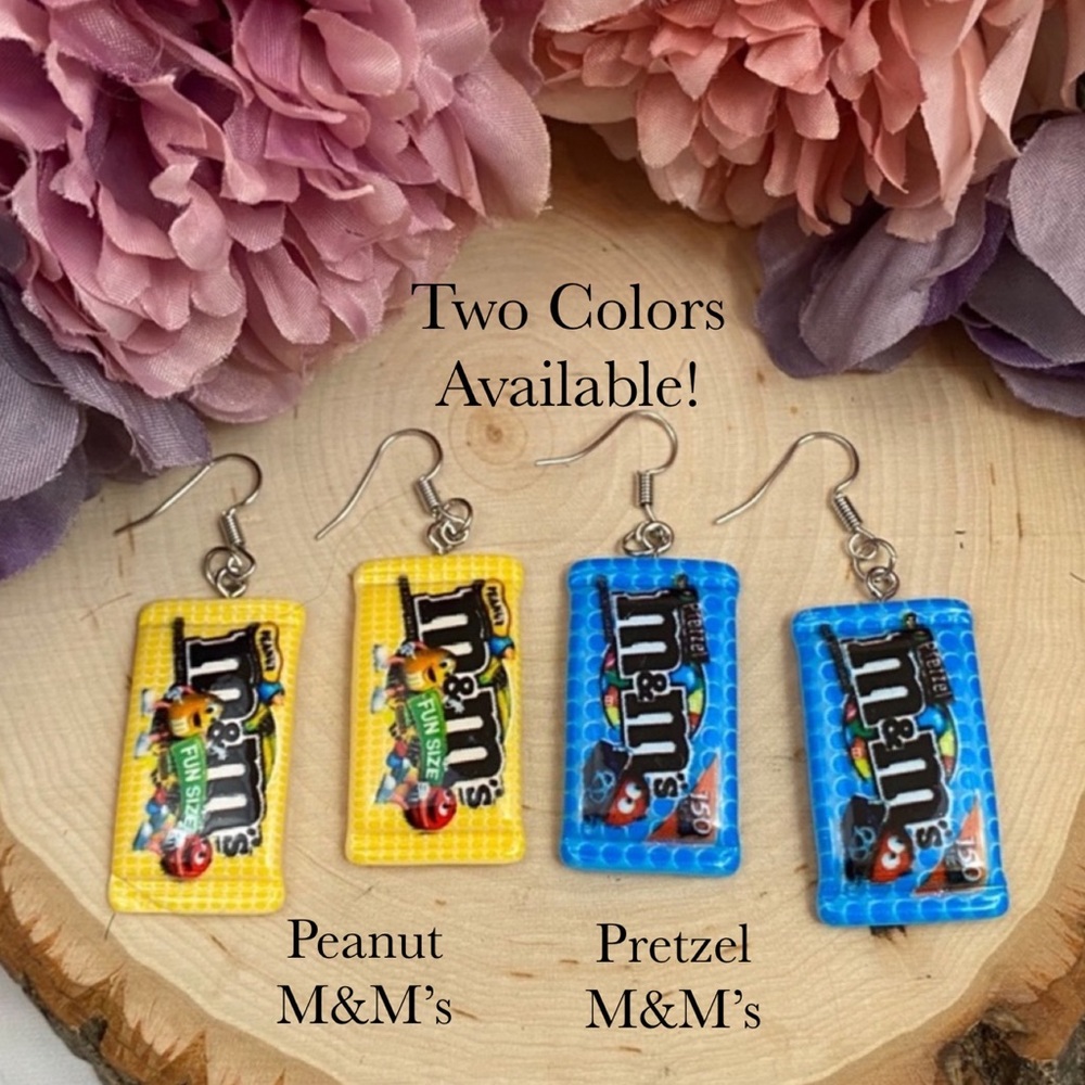 Whimsical Pretzel M&M Chocolate Candy Earrings - Picture 10 of 10